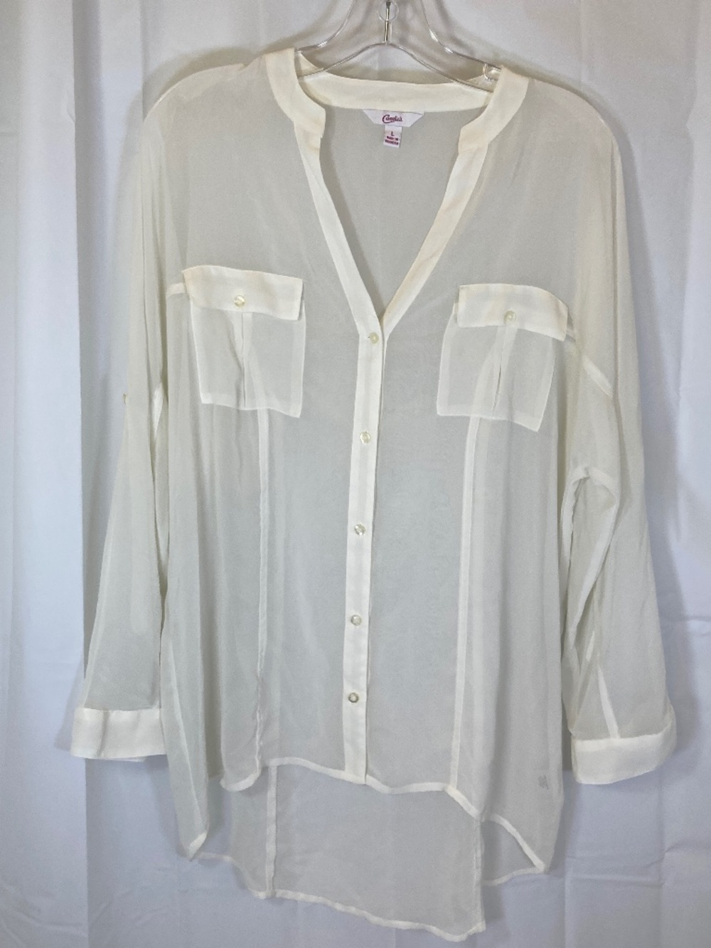 Candies Sheer Long Sleeve Button Down Shirt Cream Sz L Never Worn